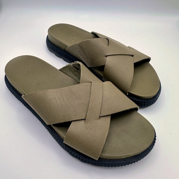 Sorel Shoes - Sorel Women’s Roaming Criss Cross Slide Sandals 6.5 Olive Black Chunky Sole